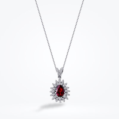 1.03 Karat Pırlanta Yakut Damla Kolye - Baroni Diamond