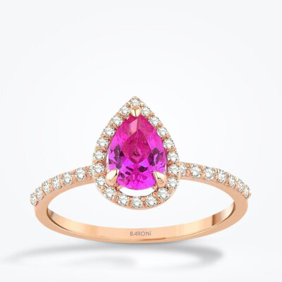 1.10 Karat Pırlanta Pembe Safir Damla Yüzük - Baroni Diamond