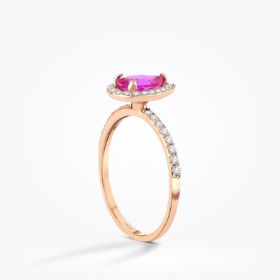 1.10 Karat Pırlanta Pembe Safir Damla Yüzük - Baroni Diamond (1)