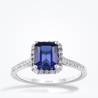1.13 Karat Pırlanta Baget Safir Yüzük - Baroni Diamond