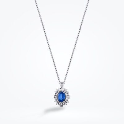 1.17 Karat Pırlanta Baget Safir Kolye - Baroni Diamond
