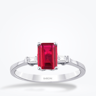 1.20 Karat Pırlanta Baget Yakut Yüzük - Baroni Diamond