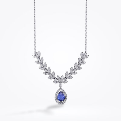 1.20 Karat Pırlanta Safir Damla Kolye - Baroni Diamond