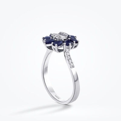 1.26 Karat Pırlanta Safir Çiçek Yüzük - Baroni Diamond (1)