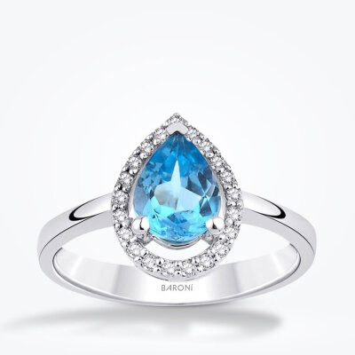 1.27 Karat Pırlanta Blue Topaz Damla Yüzük - Baroni Diamond