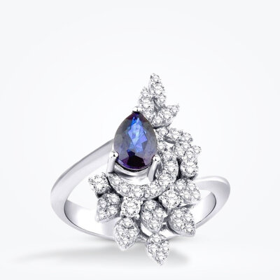 1.28 Karat Pırlanta Damla Safir Yüzük - Baroni Diamond