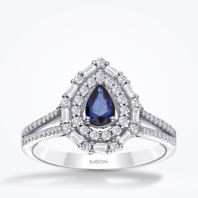 1.30 Karat Pırlanta Damla Safir Yüzük - Baroni Diamond