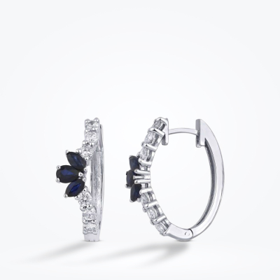 1.30 Karat Pırlanta Lotus Safir Küpe - Baroni Diamond