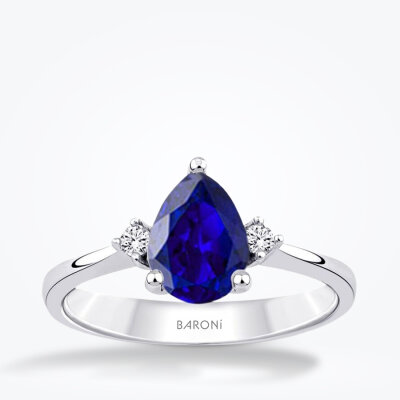 1.34 Karat Pırlanta Damla Safir Yüzük - Baroni Diamond