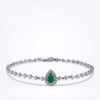 1.40 Karat Pırlanta Damla Zümrüt Bileklik - Baroni Diamond