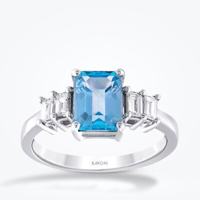 1.44 Karat Pırlanta Blue Topaz Yüzük - Baroni Diamond
