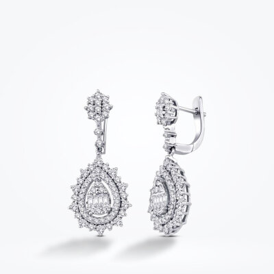 1.53 Karat Pırlanta Damla Baget Küpe - Baroni Diamond