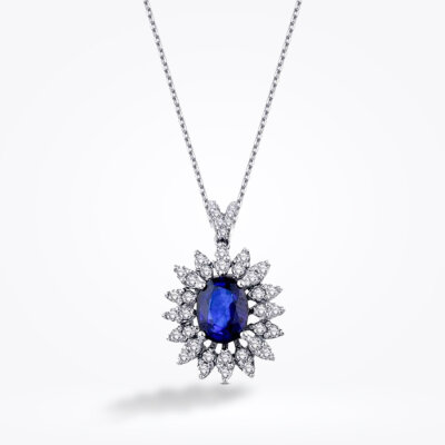 1.54 Karat Pırlanta Safir Kolye - Baroni Diamond