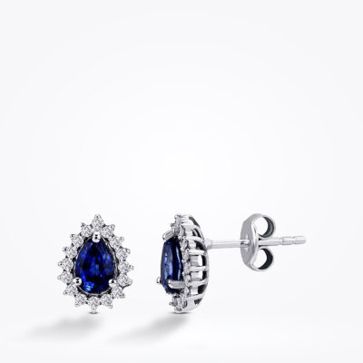 1.68 Karat Pırlanta Damla Safir Küpe - Baroni Diamond