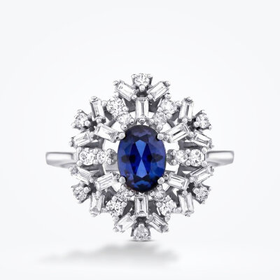 1.80 Karat Pırlanta Baget Safir Yüzük - Baroni Diamond