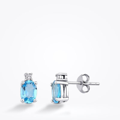 1.89 Karat Pırlanta Blue Topaz Küpe - Baroni Diamond
