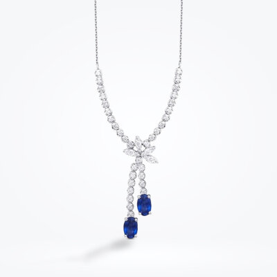 1.94 Karat Pırlanta Safir Lotus Kolye - Baroni Diamond