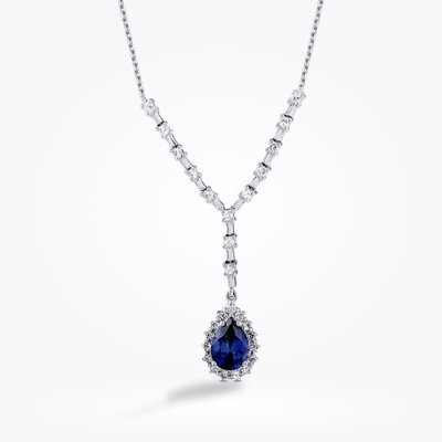 1.99 Karat Pırlanta Safir Damla Kolye - Baroni Diamond