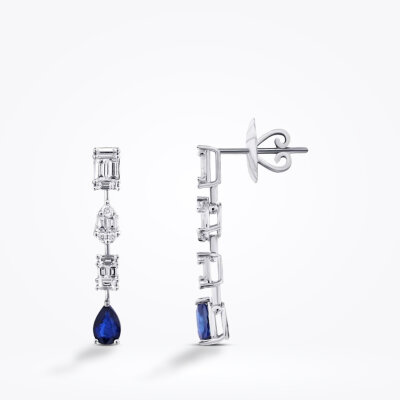 2.00 Karat Pırlanta Baget Safir Küpe - Baroni Diamond