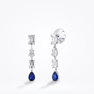 2.00 Karat Pırlanta Baget Safir Küpe - Baroni Diamond (1)