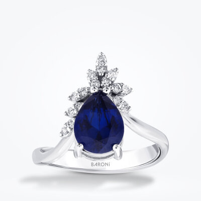 2.19 Karat Pırlanta Safir Yüzük - 1