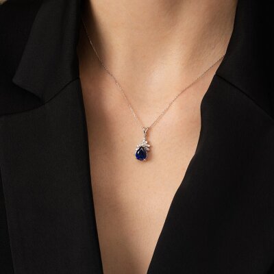 2.22 Karat Pırlanta Safir Kolye - 3