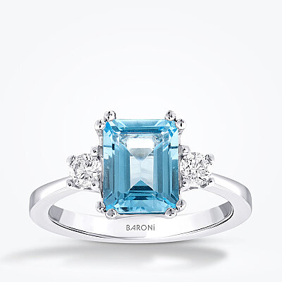 2.85 Karat Pırlanta Blue Topaz Kare Yüzük - Baroni Diamond