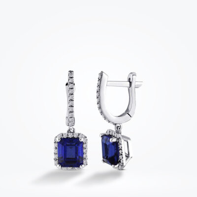 2.18 Karat Pırlanta Baget Safir Küpe - Baroni Diamond