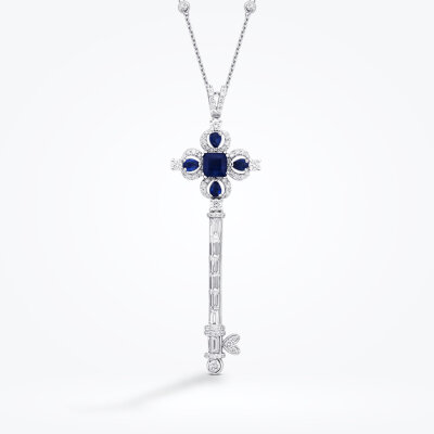 2.53 Karat Pırlanta Safir Anahtar Kolye - Baroni Diamond