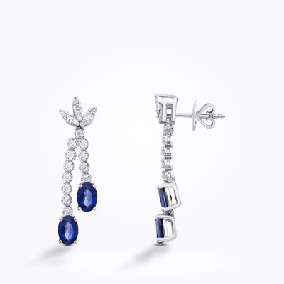 2.66 Karat Pırlanta Safir Lotus Küpe - Baroni Diamond