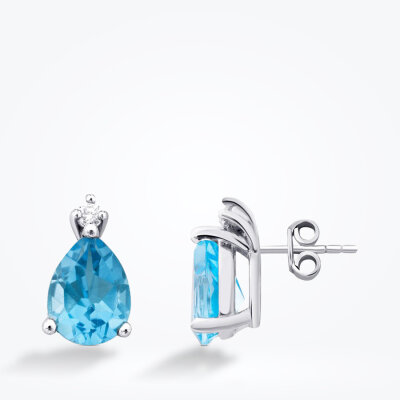 2.88 Karat Pırlanta Blue Topaz Küpe - Baroni Diamond