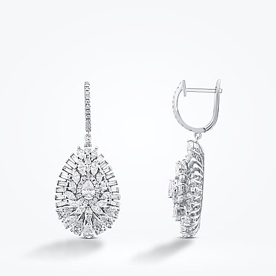 3.72 Karat Pırlanta Baget Taşlı Damla Küpe - Baroni Diamond