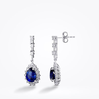 3.44 Karat Pırlanta Damla Safir Küpe - Baroni Diamond