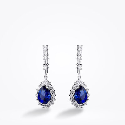 3.44 Karat Pırlanta Damla Safir Küpe - Baroni Diamond (1)