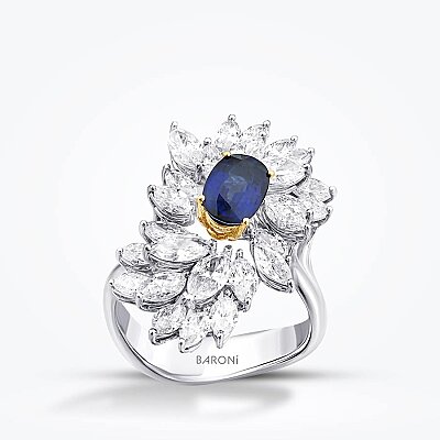 4.08 Karat Pırlanta Safir Yüzük - Baroni Diamond