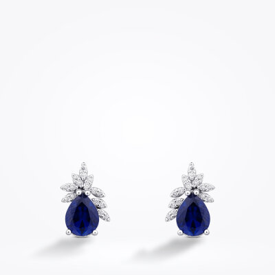 4.23 Karat Pırlanta Safir Küpe - 2