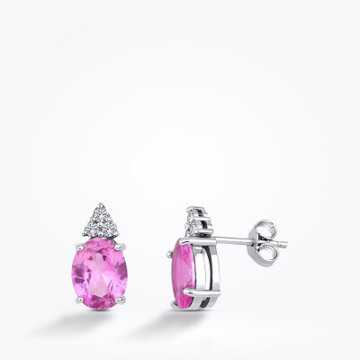 4.10 Karat Pırlanta Pembe Safir Küpe - Baroni Diamond