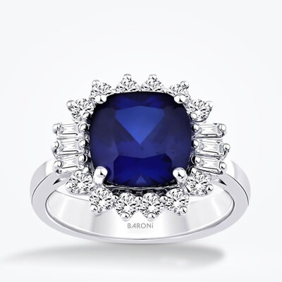 4.16 Karat Pırlanta Baget Safir Yüzük - Baroni Diamond