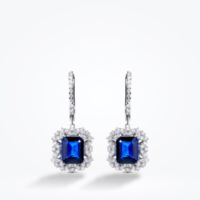 7.02 Karat Pırlanta Baget Safir Küpe - Baroni Diamond (1)