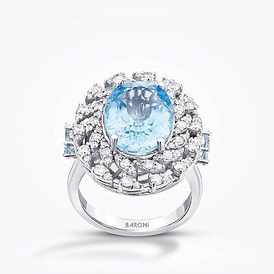 9.06 Karat Pırlanta Blue Topaz Yüzük - Baroni Diamond
