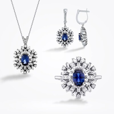7.21 Karat Pırlanta Baget Safir Set