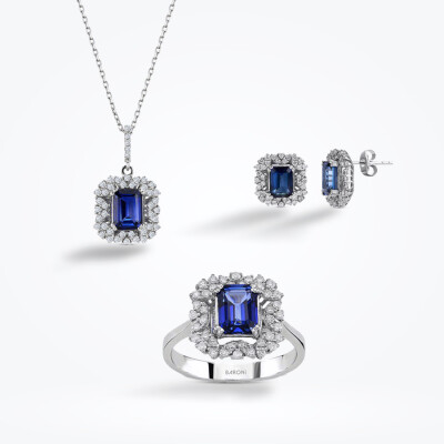 8.35 Karat Pırlanta Baget Safir Set