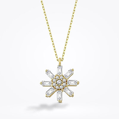 Altın Baget Çiçek Kolye - Baroni Diamond