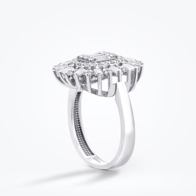Altın Baget Taşlı Halo Yüzük - Baroni Diamond (1)