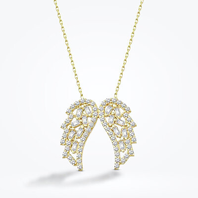Altın Baget Taşlı Kanat Kolye - Baroni Diamond