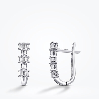 Altın Baget Taşlı Küpe - Baroni Diamond