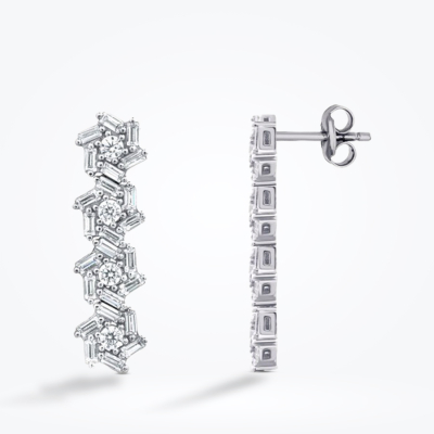 Altın Baget Taşlı Küpe - Baroni Diamond