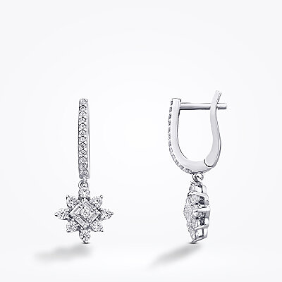 Altın Baget Taşlı Sallantılı Küpe - Baroni Diamond