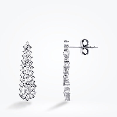 Altın Baget Taşlı Tasarım Küpe - Baroni Diamond