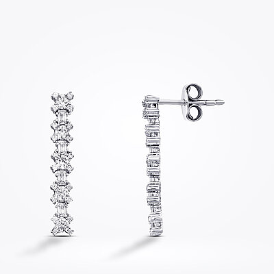 Altın Baget Taşlı Trend Küpe - Baroni Diamond
